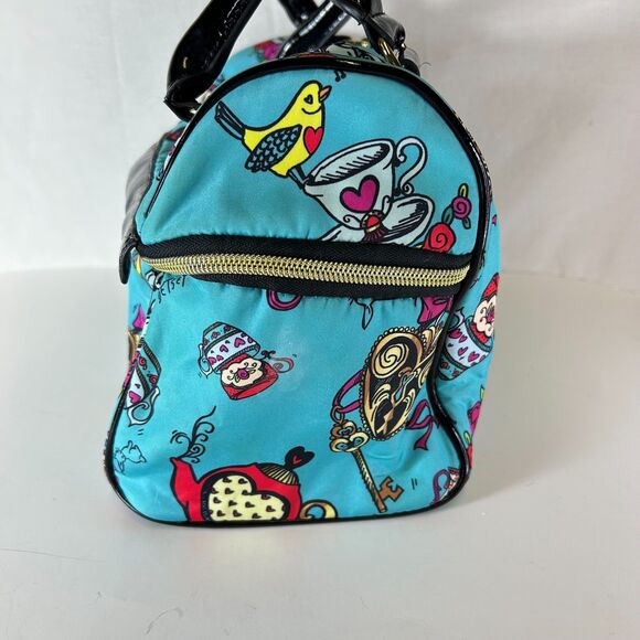 Betsey Johnson Turquoise Blue Multicolored Tea Time Print Insulated Satchel Bag - Picture 4 of 15